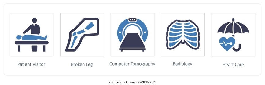 A Set Of 5 Medical Icons Such As Patient Visitor, Broken Leg