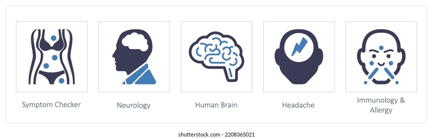 A set of 5 medical icons such as Symptom Checker, Neurology
