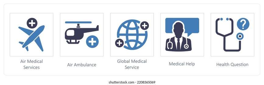 A Set Of 5 Medical Icons Such As Air Medical Services, Air Ambulance