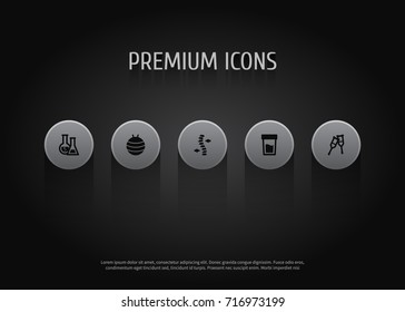 Set Of 5 Medicine Icons Set.Collection Of Pilates, Spine, Flask And Other Elements.