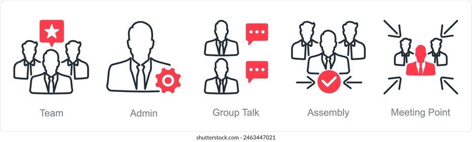 A set of 5 Meeting icons as team, admin, group talk