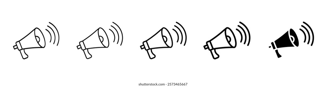 Set of 5 Megaphone icon, 1 Silhouette, 1 unexpanded vector, Megaphone Icon Set, Communication, speaker, Advertising, loud speaker, sound, announcement, announce, message, voice, audio, bullhorn