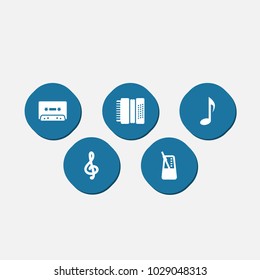Set of 5 melody icons set. Collection of rhythm motion, harmonica, quaver and other elements.