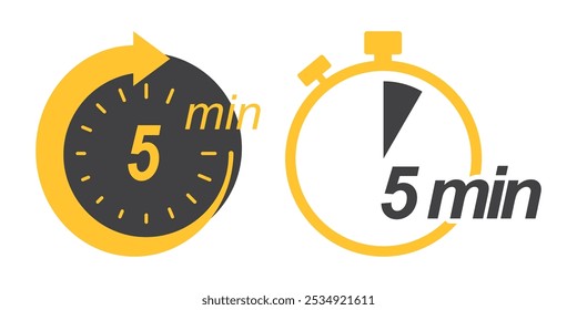 Satz von 5 Minuten Symbol flache Vektordesign-Illustration