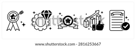 A set of 5 mix icons as accomplishment, excellence, badge, best performance in red color