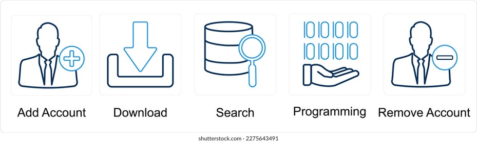Un conjunto de 5 iconos de mezcla como cuenta de adición, descarga, búsqueda