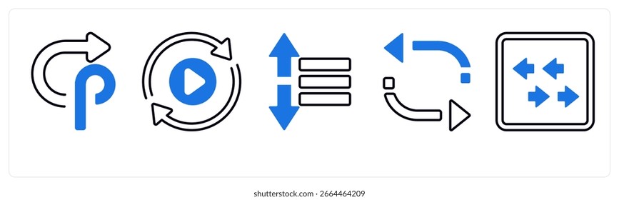 A set of 5 mix icons as arrow, map, navigation