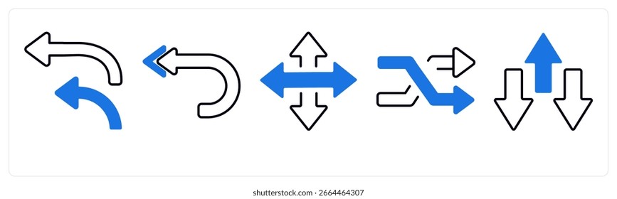 A set of 5 mix icons as arrow, map, navigation