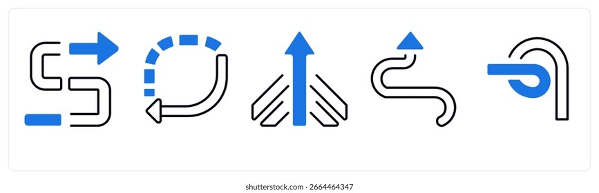 A set of 5 mix icons as arrow, map, navigation