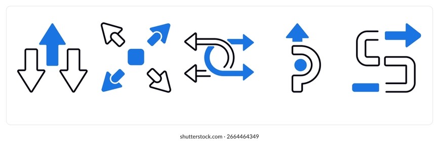 Un conjunto de 5 iconos de mezcla como flecha, mapa, navegación