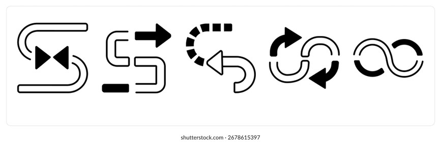 Un conjunto de 5 iconos de mezcla como flecha, mapa, navegación
