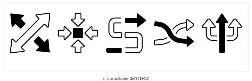 Un conjunto de 5 iconos de mezcla como flecha, mapa, navegación