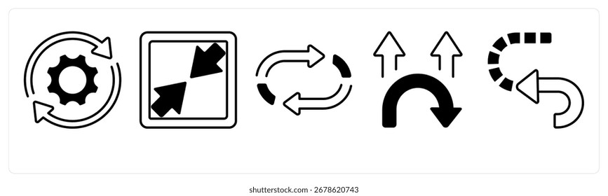 Un conjunto de 5 iconos de mezcla como flecha, mapa, navegación
