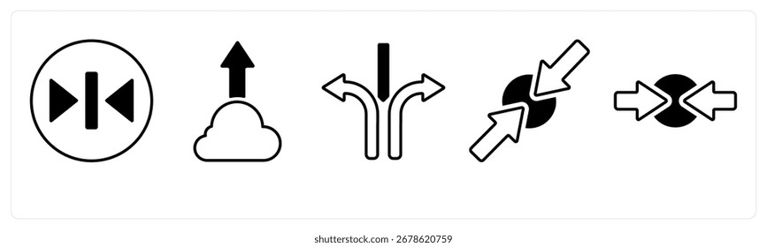 Um conjunto de 5 ícones mistos como seta, mapa, navegação