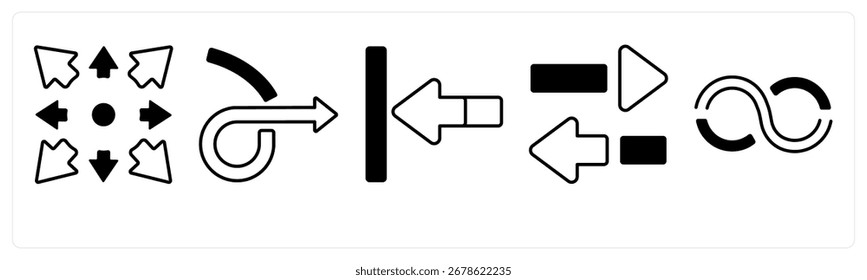 Un conjunto de 5 iconos de mezcla como flecha, mapa, navegación