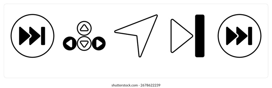 Un conjunto de 5 iconos de mezcla como flecha, mapa, navegación