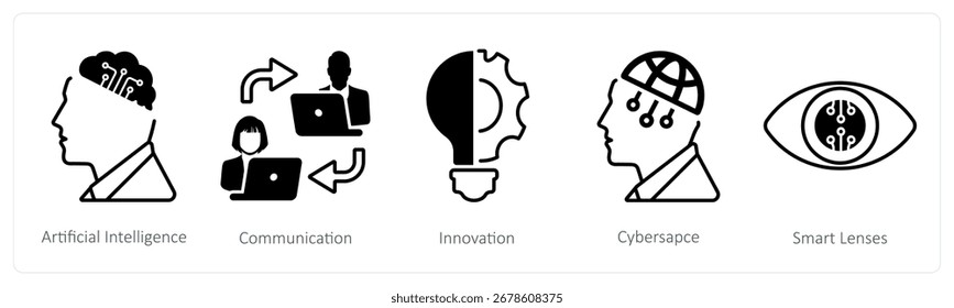 Un conjunto de 5 iconos de mezcla como inteligencia artificial, comunicación, innovación