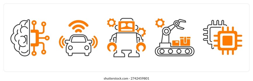 A set of 5 mix icons as artificial intelligence, driverless car, robot