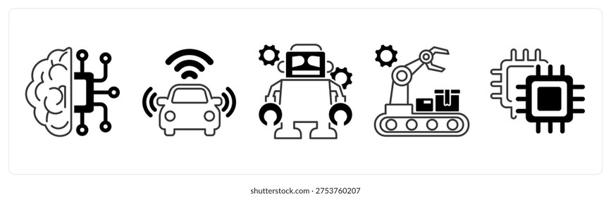 A set of 5 mix icons as artificial intelligence, driverless car, robot