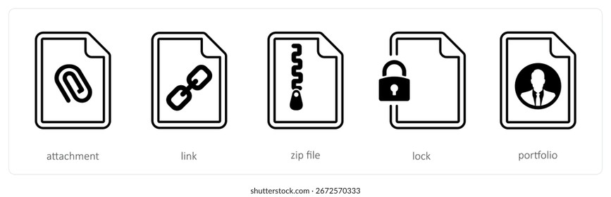 Un conjunto de 5 iconos de mezcla como archivo adjunto, Enlace, archivo zip