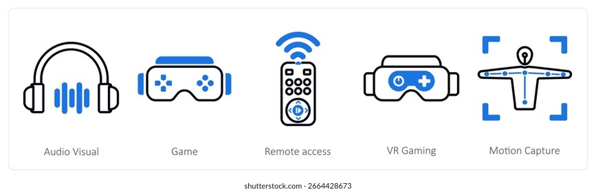 Ein Satz von 5 Mix-Symbolen für audiovisuelle Medien, Spiele und Remote-Zugriff
