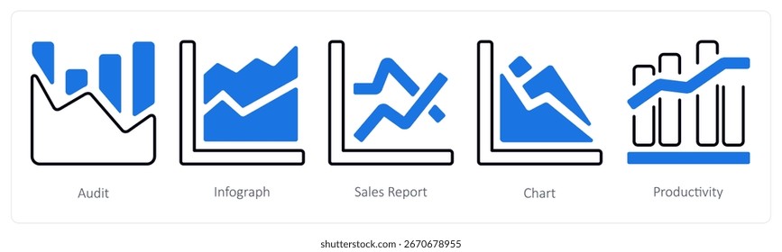 A set of 5 mix icons as audit, infograph, sales report