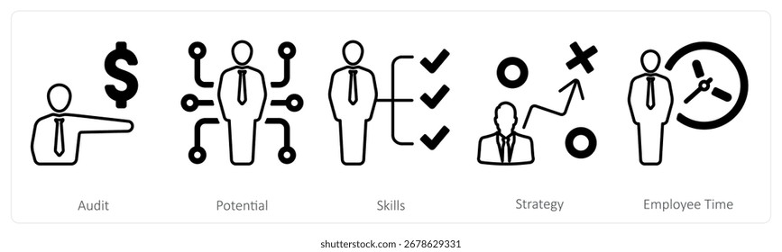 Un conjunto de 5 iconos de mezcla como auditoría, potencial, habilidades