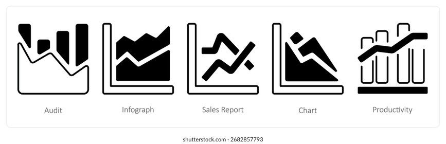 A set of 5 mix icons as audit, infograph, sales report
