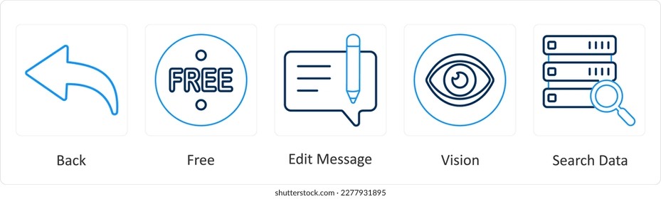 A set of 5 mix icons as back, free, edit message
