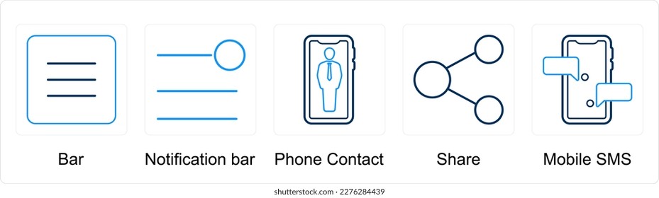 A set of 5 mix icons as bar, notification bar, phone contact