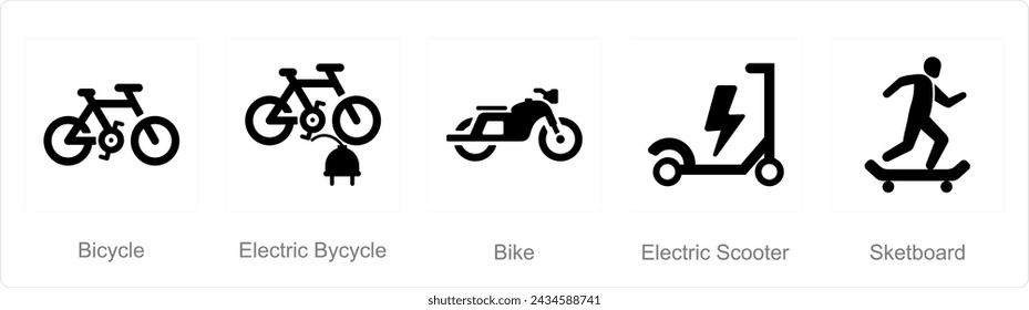 Ein Set von 5 Mix Icons als Fahrrad, Elektrofahrrad, Fahrrad