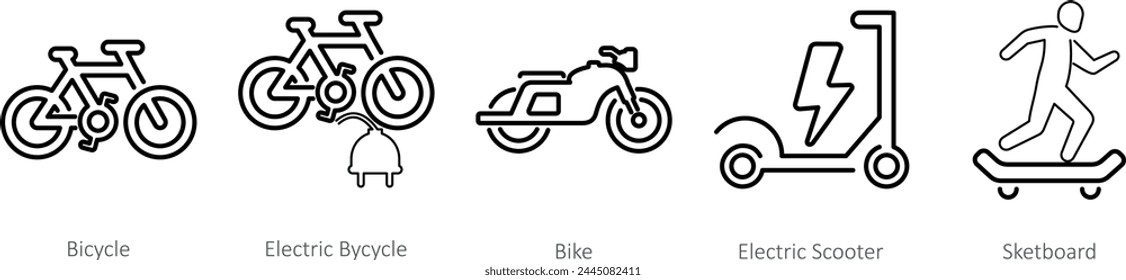 A set of 5 Mix icons as bicycle, electric bicycle, bik