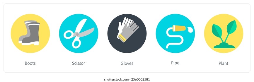 A set of 5 mix icons as boots, scissor, gloves
