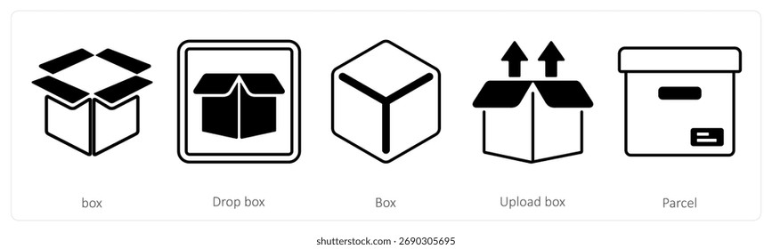 Un conjunto de 5 iconos de la mezcla como caja, caja de la gota, caja del Cargar