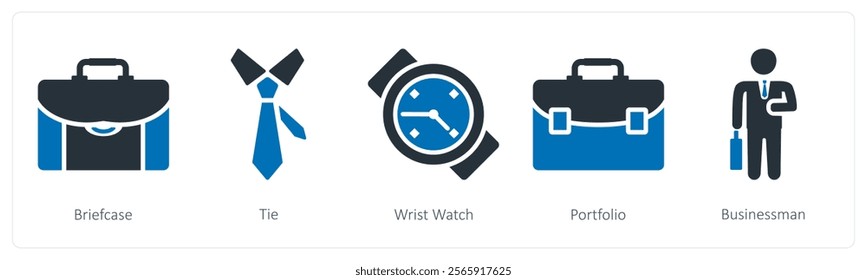 A set of 5 mix icons as briefcase, tie, wrist watch