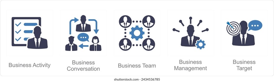 A set of 5 Mix icons as business activity, business conversation, business team