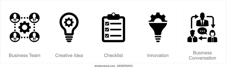A set of 5 mix icons as business team, creative idea, checklist