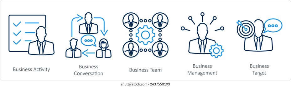 A set of 5 Mix icons as business activity, business conversation, business team