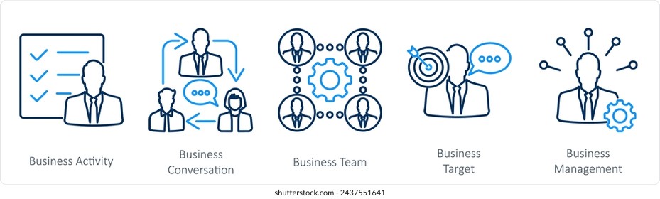 A set of 5 mix icons as business activity, business conversation, business team