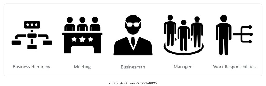 A set of 5 mix icons as business hierarchy, meeting, businessman