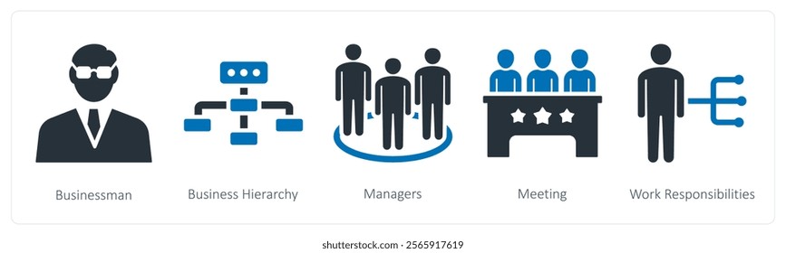 A set of 5 mix icons as businessman, business hierarchy, managers