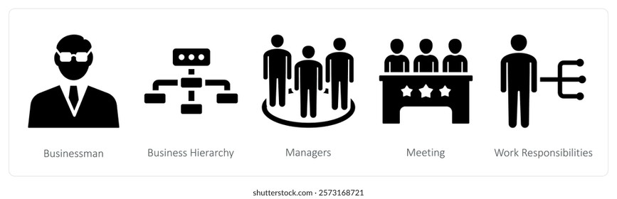 A set of 5 mix icons as businessman, business hierarchy, managers