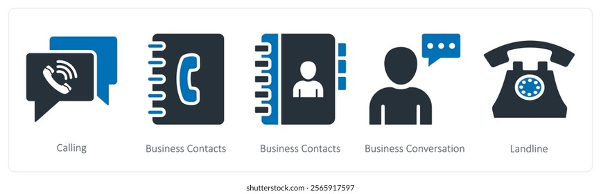 A set of 5 mix icons as calling, business contacts, business conversation