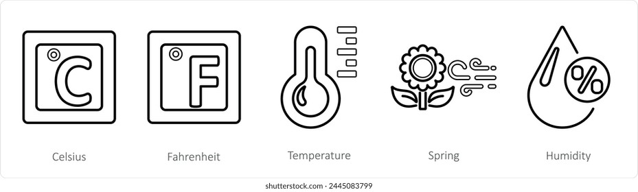 A set of 5 mix icons as celcius, fahrenheit, temperature