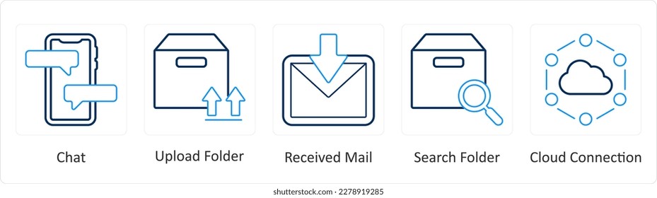 A set of 5 mix icons as chat, upload folder, received mail