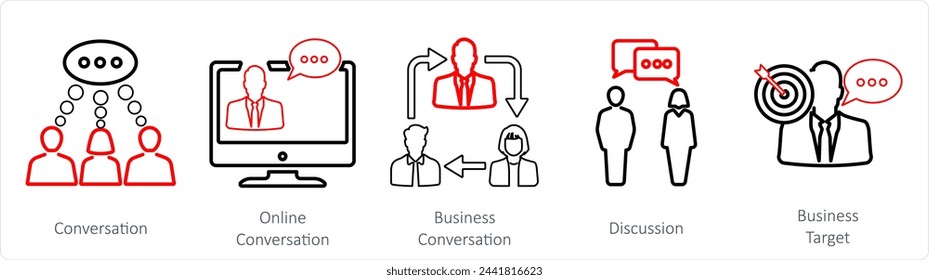 A set of 5 Mix icons as conversation, online conversation, business conversation