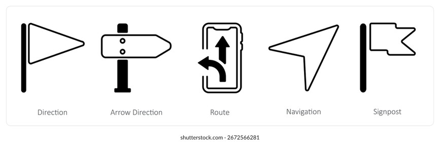 Un conjunto de 5 iconos de mezcla como dirección, dirección de flecha, ruta