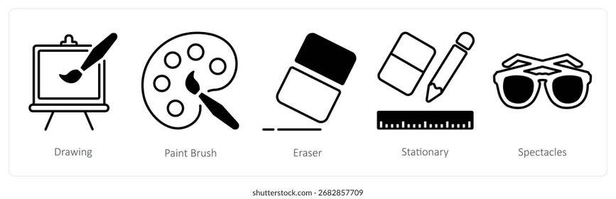 Un conjunto de 5 iconos de mezcla como dibujo, pincel de pintura, borrador
