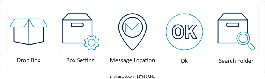 A set of 5 mix icons as drop box, box setting, message location