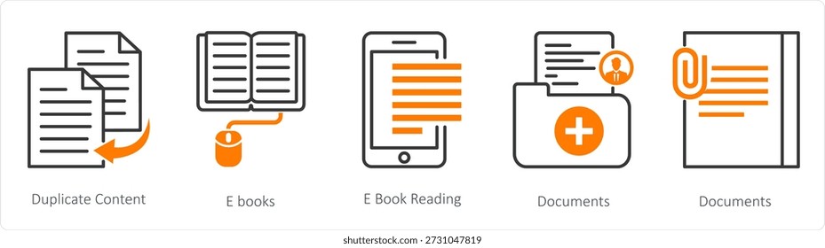 Ein Satz von 5 Mix-Icons als doppelten Inhalt, e Buch, e Buch lesen